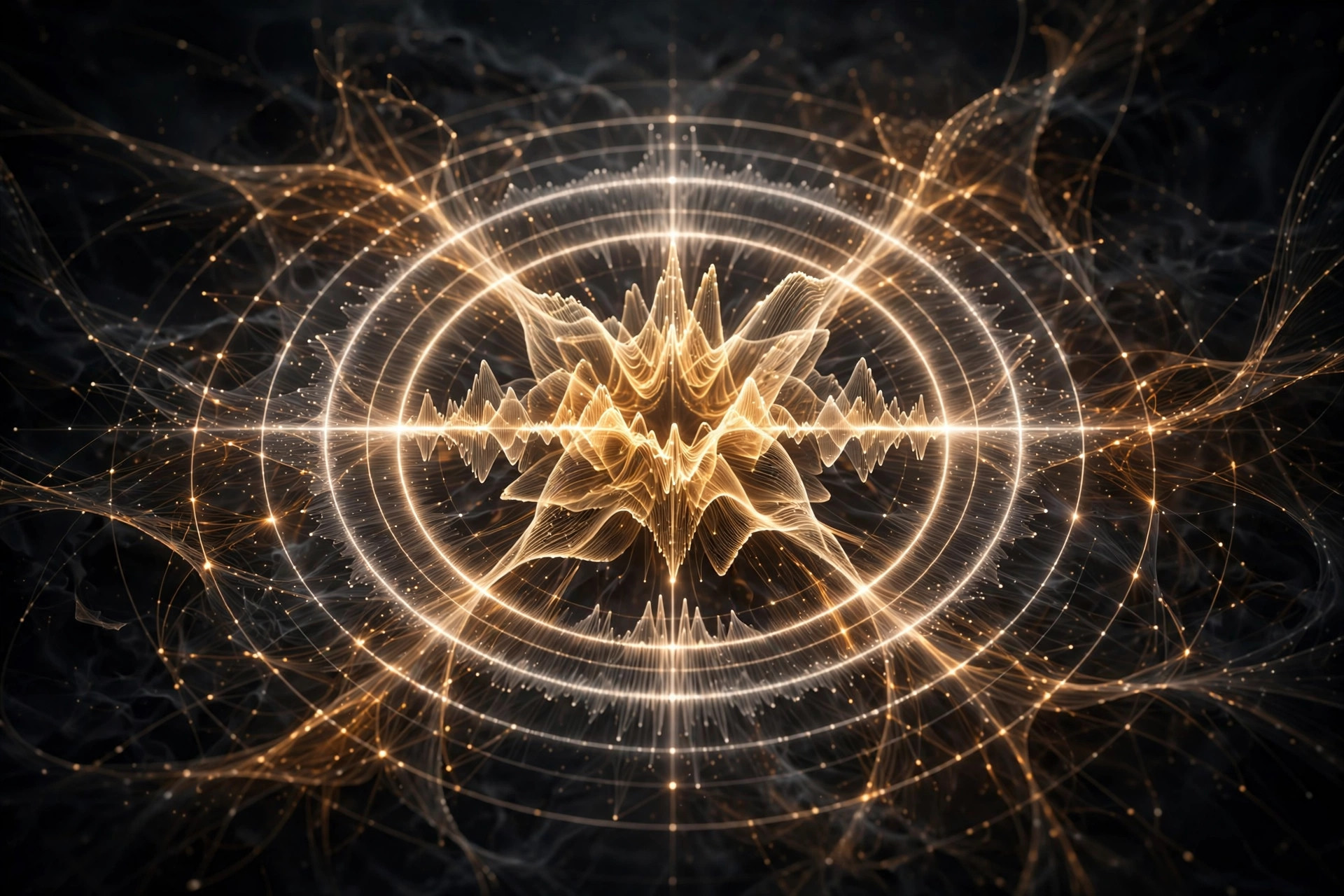 Radiant golden voiceprint rings on a dark background — Web Ventures AI Employees, the star of the show