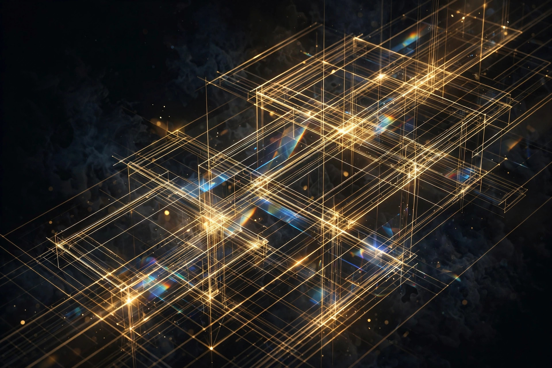 Golden architectural blueprint grid on a dark background — the Web Ventures website division